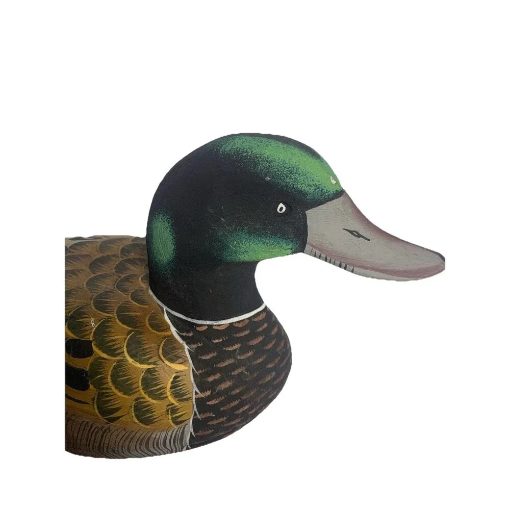 Vtg Hand Painted Wood Duck Decoy, Decorative, 12” Long